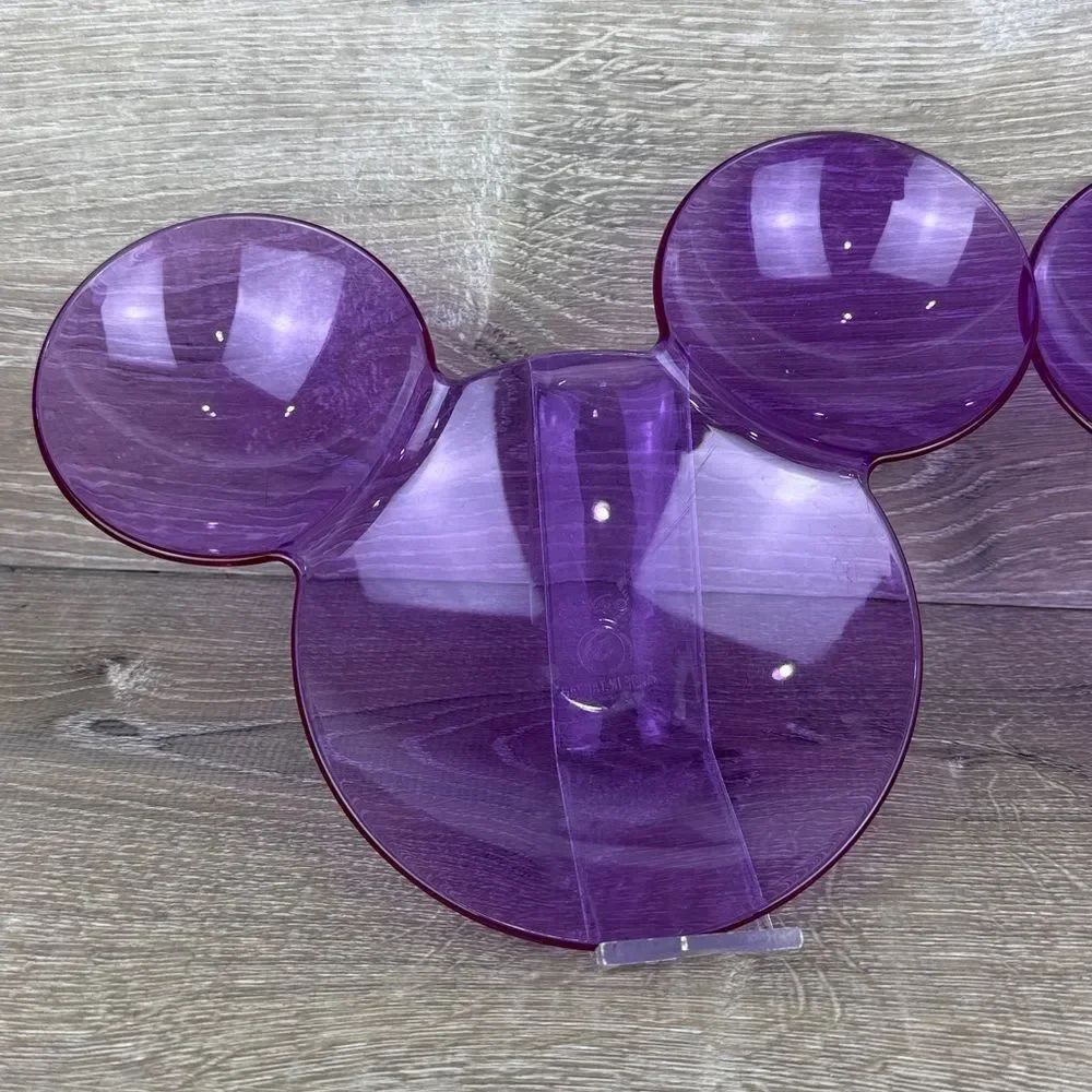 Disney Mickey Mouse Head Shaped Purple Clear Acrylic Plastic Divided Vtg Plates